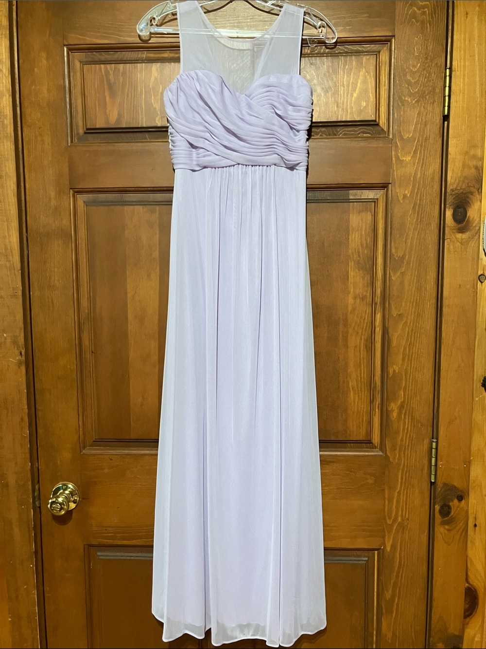 David's Bridal Lavender Chiffon Maxi Dress with Illusion Yoke